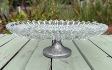 Vintage Pressed Glass Silver Plate Cake Stand Serving Plate