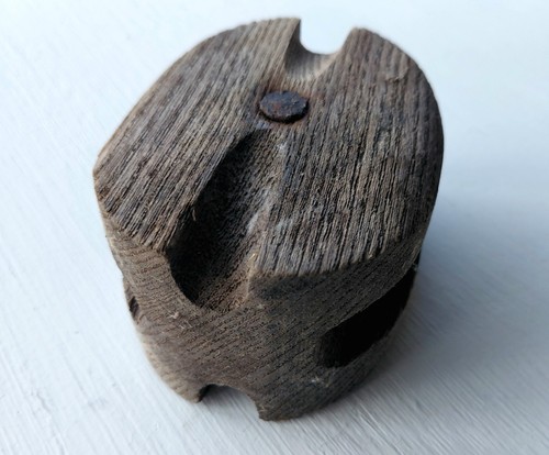 Antique vintage wooden pulley - antique,