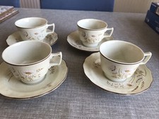 ROYAL DOULTON LAMBETHWARE CUPS & SAUCERS X 4 -  NORFOLK PATTERN