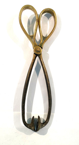 Antique brass coal fire - coal, tongs