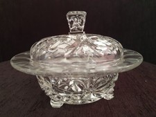  Josef Inwald Fleur de Lis Pressed glass Bohemian Bon Bon / Preserve Lidded Bowl