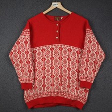 Vintage NORWEGIAN Jumper Mens XS Red Shetland Wool Nordic Scandinavian Fair Isle