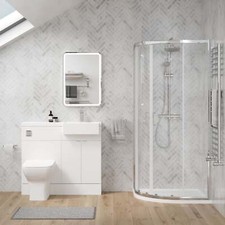 Complete 1100mm White Vanity WC Unit Chrome Offset Quad Shower Suite LH 1200x800