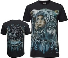  Eagle Wolf Dream Catcher Native American Red Indian Biker 100% Cotton T - Shirt