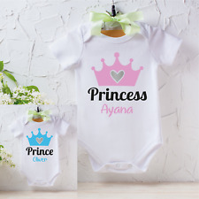 Personalised Prince/Princess Crown Announcement Baby Grow Bodysuit Vest Gift