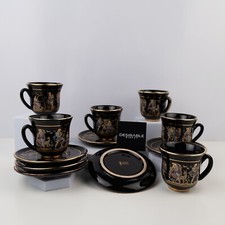 Set of 6 Greek Demitasse Teacups & Saucers Handmade in Greece, 24K Gold Details
