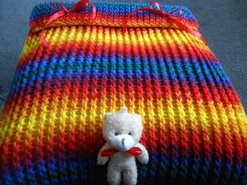 Hand knitted rainbow bear - hand, *rainbow