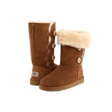 Girls Ugg Bailey Button Triplet Sheepsking Wool Lined Boots , Chestnut