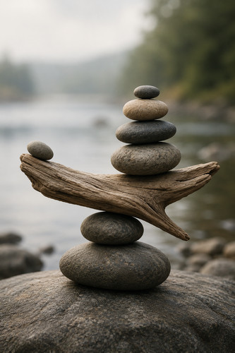 Driftwood balanced with - balanced, river