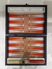 Vintage Travel Folding Backgammon Game Black Synthetic Case. Good Condition