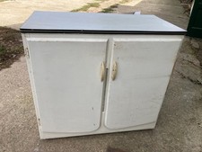 Vintage 1950's White Painted Wooden Kitchen Cabinet on Castors Grey Formica Top