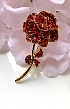 VALENTINE  GOLD TONE RED ROSE
