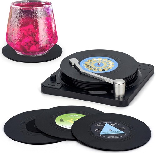 Retro vinyl record coasters - vinyl,