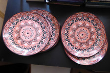 6 x Spanish-Style Ceramic Plates, Pink-Orange, 27cm, Unmarked
