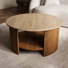 Large Round Mango Wood Coffee Table with Storage - Ivan VAN003