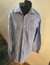 St George By Duffer Blue Stripe Long Sleeve Cotton Shirt 16.5” Collar Slim Fit