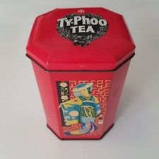 Ty-Phoo tea tin English vintage Chinese Fashion design red Britain Typhoo 1950s