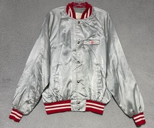 Vintage Pacific Bell Snap button Satin Silver Shiny jacket Mens Small Medium USA