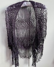 Jigsaw Dark Purple Loose Knit Decorative Triangle Scarf VGC