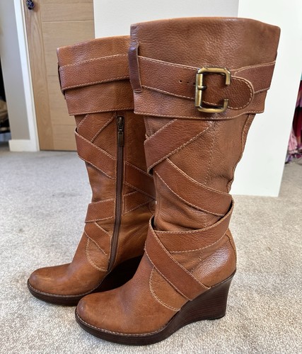 Faith brown leather - leather, mid-calf