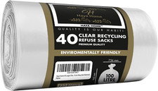Haya Home 100L 40 Large Clear Recycling Bags Transparent Recycling Bin Bags, Rub