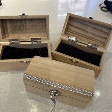 3 x Wooden decorative TREASURE PIRATE CHEST, Jewellery Storage Craft Box, Small