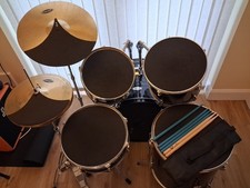 Used Drum Kit - Fender Starcaster black drum kit with dampening pads and sticks 