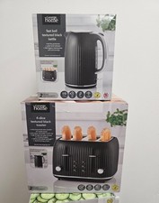 Black Ribbed & Stainless Steel 1.7L Fast Boil Kettle & 4-Slice Toaster Set