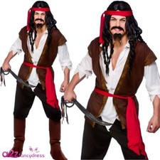 Adult Mens Caribbean Pirate Captain Jack Buccaneer Sparrow Fancy Dress Costume