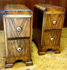 Very Good Pair Of Figured Walnut Art Deco  Bedside Tables Chests Cabinets 1930s