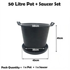 1 x 50 Litre Plant Pot With Saucer Heavy Duty Handles 50L Tree Lt Big Large