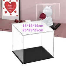 Clear Acrylic Display Case Perspex Box Plastic Black Base Dustproof Two Sizes