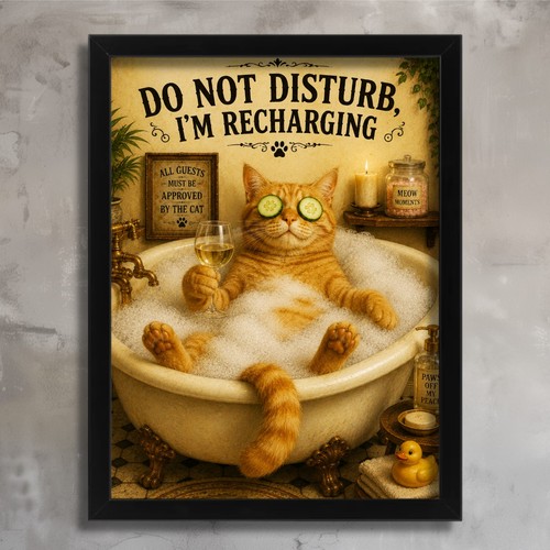 Funny cat bathroom wall - funny, art