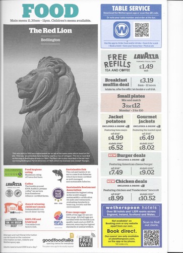 Wetherspoon pub menu the - wetherspoon's,