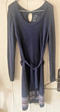Fat Face Size 14 Jumper Dress, Dark Blue, Fair Isle Edge, Belt, Lambswool Blend