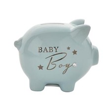 Baby Ceramic Piggy Money Bank with Silver Wording - Choose Design