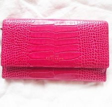 SMYTHSON Alligator Embossed Leather Designer Fuchsia Pink Purse Card Wallet
