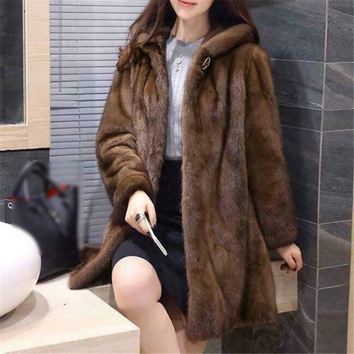 Women mink fur coat - mink, hooded
