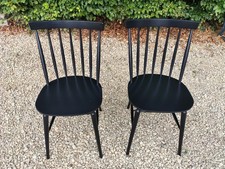 X2 ERCOL STYLE SOLID BEECH STICK BACK DINING CHAIRS PITCH BLACK FARROW AND BALL 