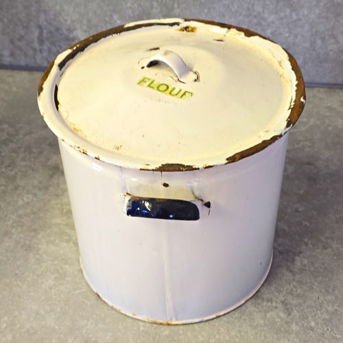 Vintage white enamel flour - vintage,