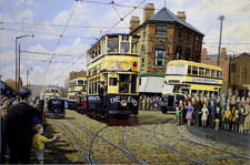 Postcard Last Tram Birmingham Tramway Electric Rail Track People Street Old Bus