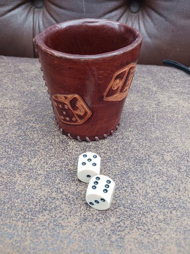 Brown leather dice cup - leather,