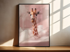 Pink Giraffe Print In Bathtub