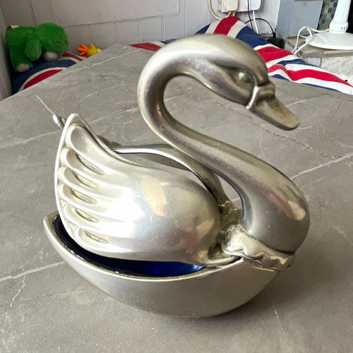 Silver plated swan figurine - silver,