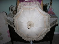 Exquisite Victorian Parasol Beige Silk And Lace With Wood Handle Works Excellent