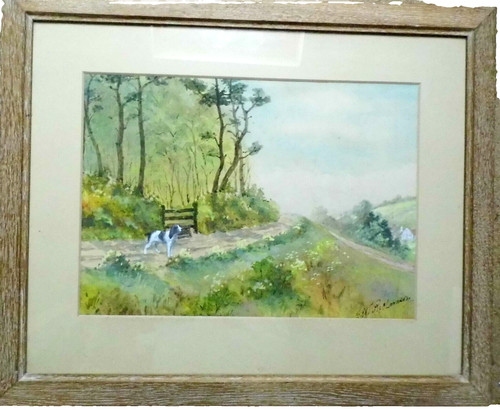 Antique country dog walk art - antique,