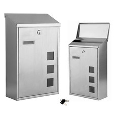 Stainless Steel Wall Mounted Mail Letter Post Box Outdoor Metal Lockable Mailbox