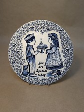 Vintage Royal Crownford Staffordshire Norma Sherman Birthday Plate Blue White 