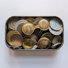 Mix of Tokens In Vintage Bulwark Tobacco Tin,  Interesting & Unusual Items, Used