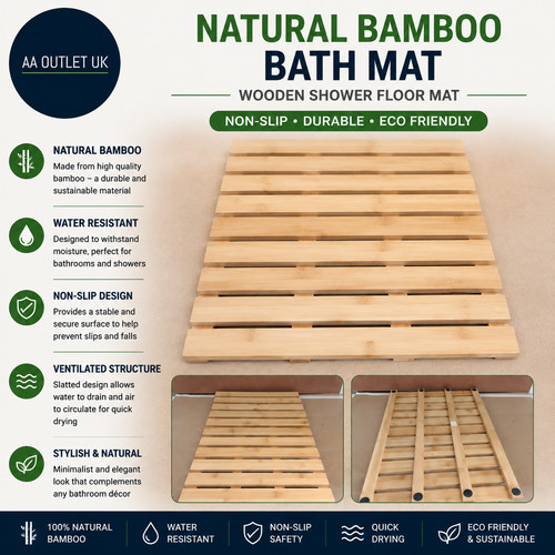 Natural bamboo bath mat - natural, wooden